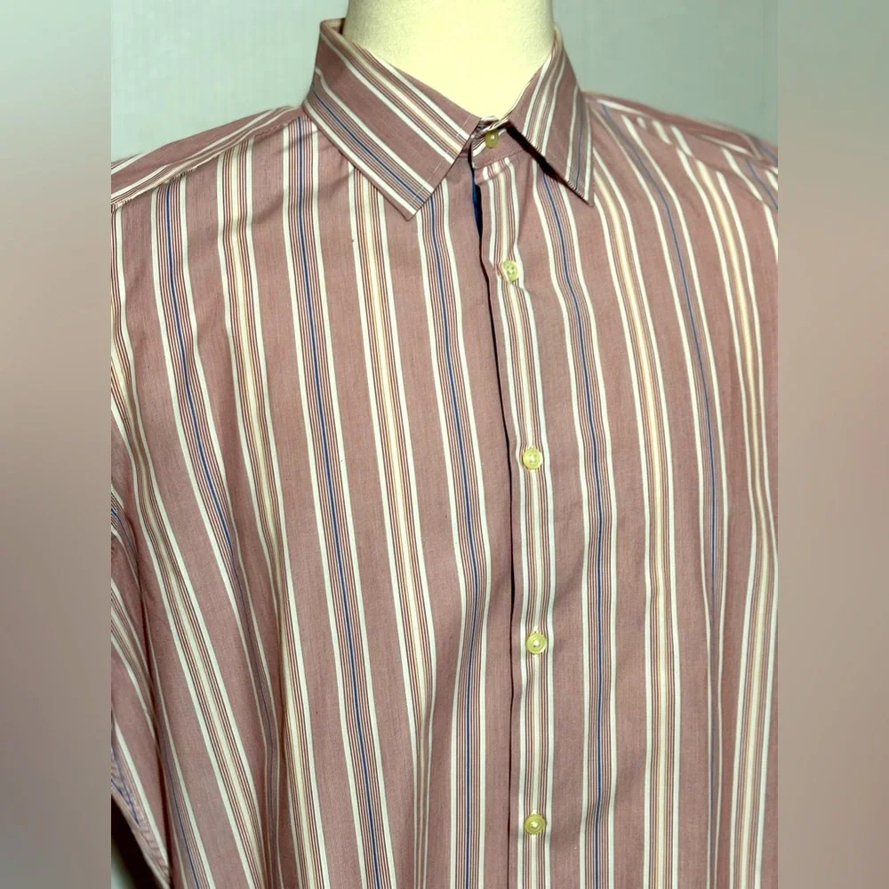 Banana Republic button up shirt size XL 17/17 1/2 pink white & blue 31” L